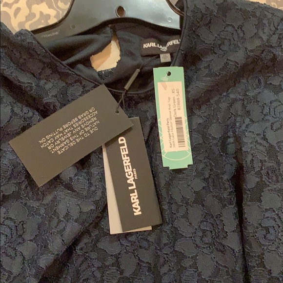 Karl Lagerfeld Lace Flutter Sleeve Top - Picture 5 of 6